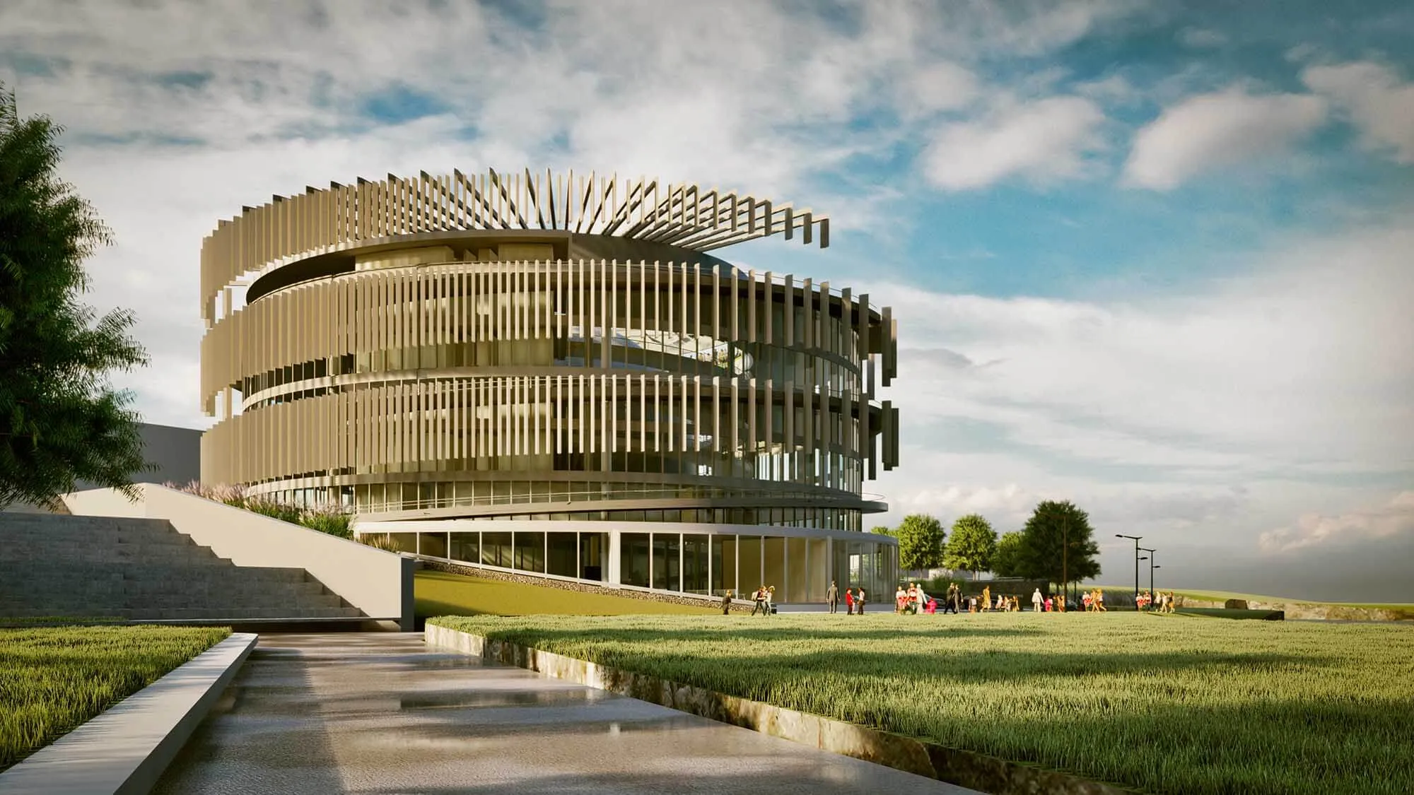 Vista exterior del proyecto Pabellón Argentino Expo 2023, Ciudad de Buenos Aires, Argentina.
