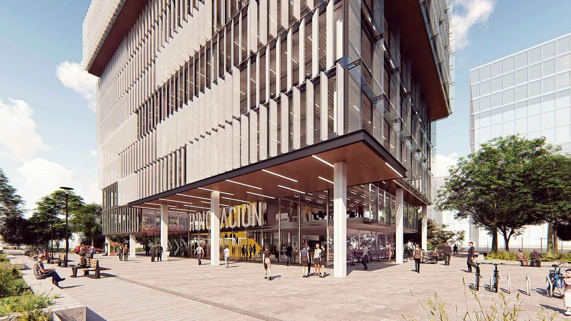 Vista peatonal 01 - Edificio para la Educación del Futuro, Ciudad de Buenos Aires, Argentina.