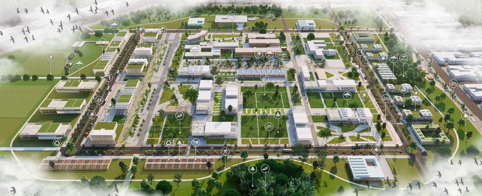 Vista aérea del proyecto Polo de Innovación UCC, Córdoba, Argentina.