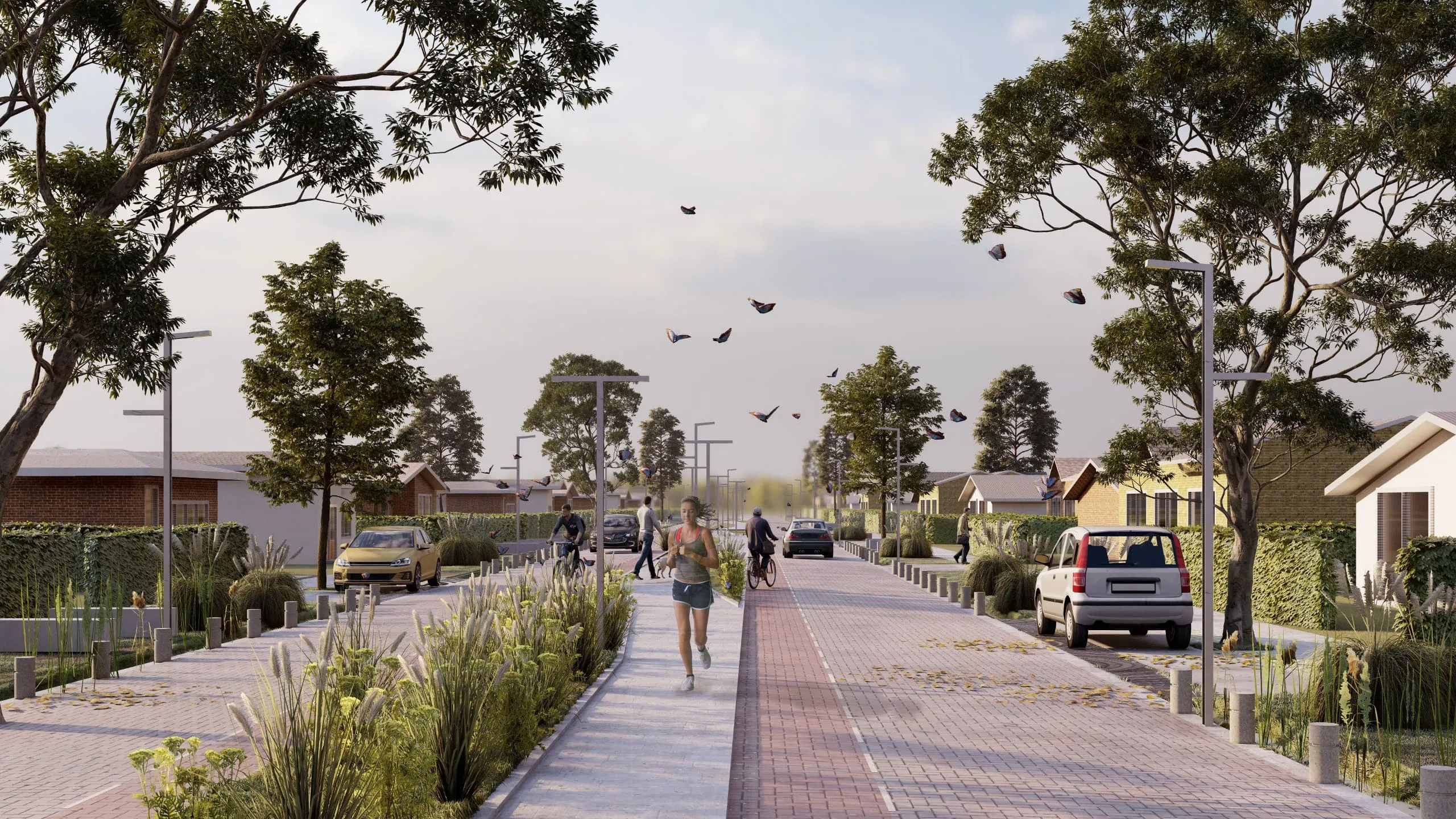 Vista peatonal del proyecto Ordenamiento Boulevard Los Reartes, Córdoba, Argentina.