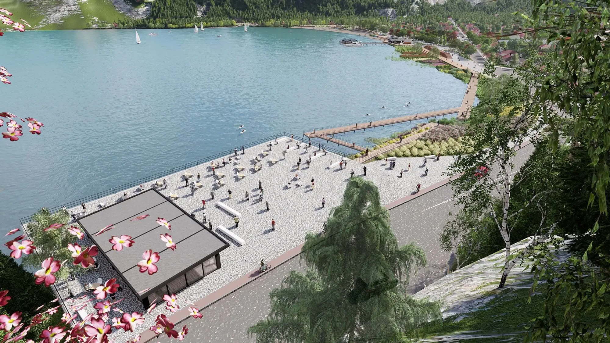 Vista aérea 09 - Costanera Lago Lacar, San Martín de los Andes, Neuquén, Argentina.